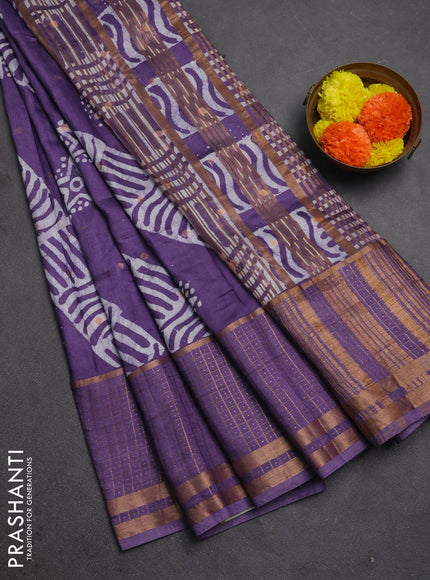 Violet Semi Chanderi Saree - Batik Prints