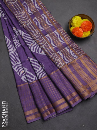 Violet Semi Chanderi Saree - Batik Prints