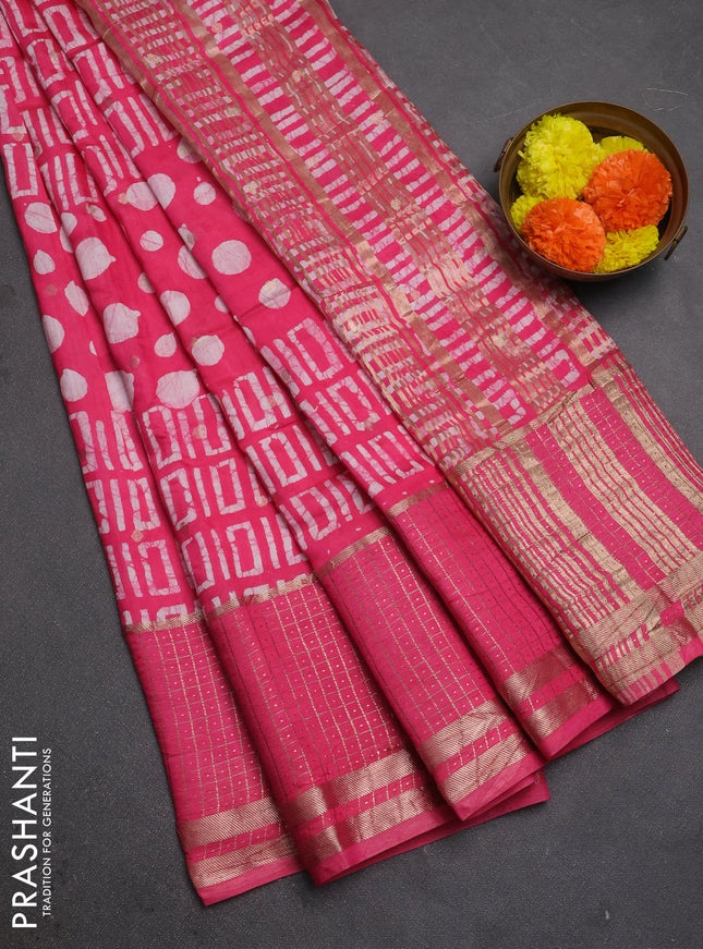 Pink Semi Chanderi Saree - Batik Prints