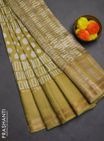 Pista Green Semi Chanderi Saree - Batik Prints