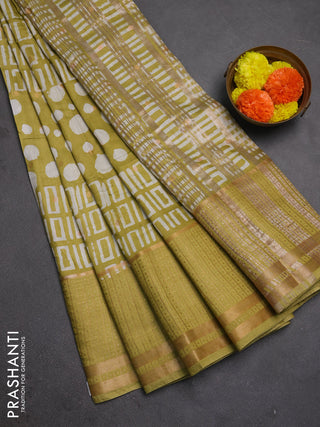 Pista Green Semi Chanderi Saree - Batik Prints