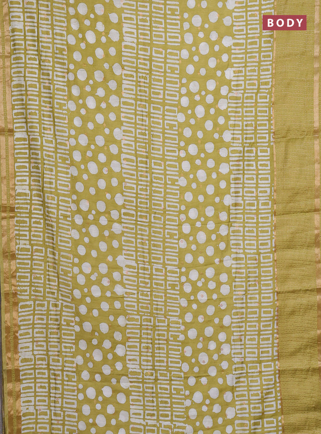 Pista Green Semi Chanderi Saree - Batik Prints