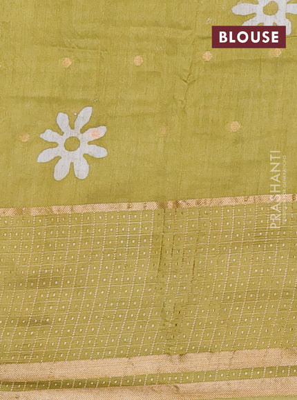 Pista Green Semi Chanderi Saree - Batik Prints