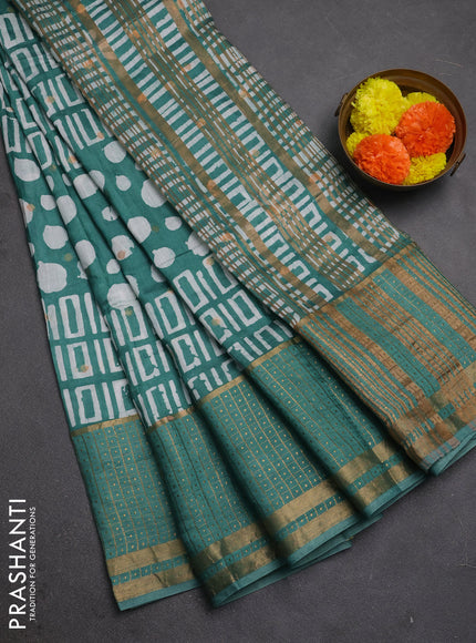 Teal Green Semi Chanderi Saree - Batik Prints