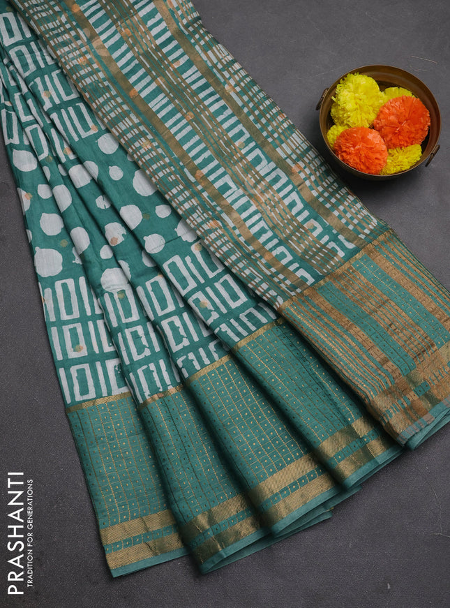 Teal Green Semi Chanderi Saree - Batik Prints