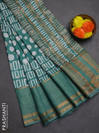 Teal Green Semi Chanderi Saree - Batik Prints