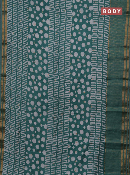Teal Green Semi Chanderi Saree - Batik Prints