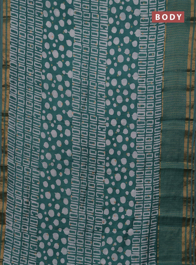 Teal Green Semi Chanderi Saree - Batik Prints