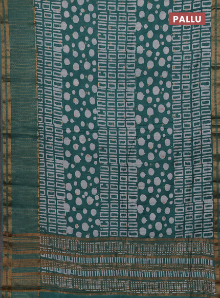 Teal Green Semi Chanderi Saree - Batik Prints
