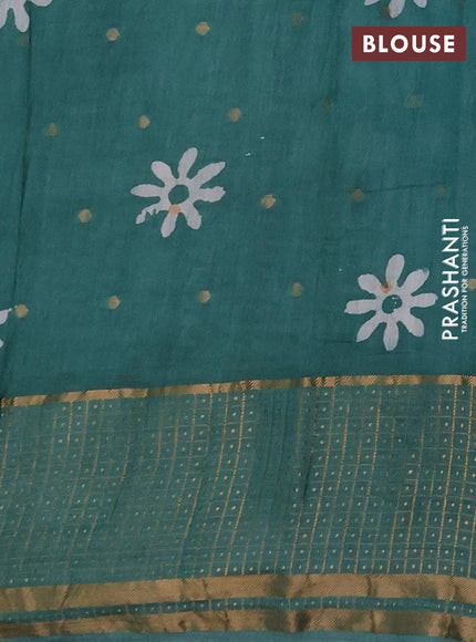 Teal Green Semi Chanderi Saree - Batik Prints