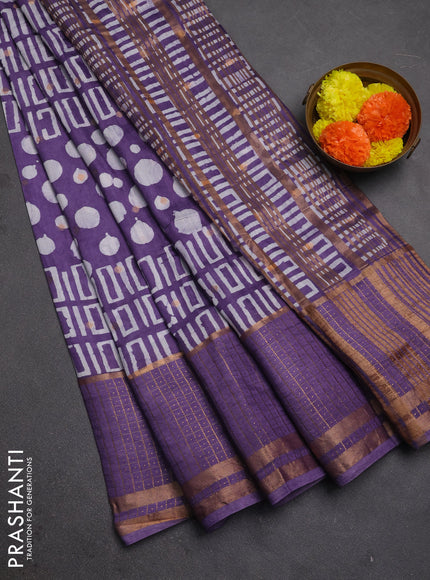 Violet Semi Chanderi Saree - Batik Prints