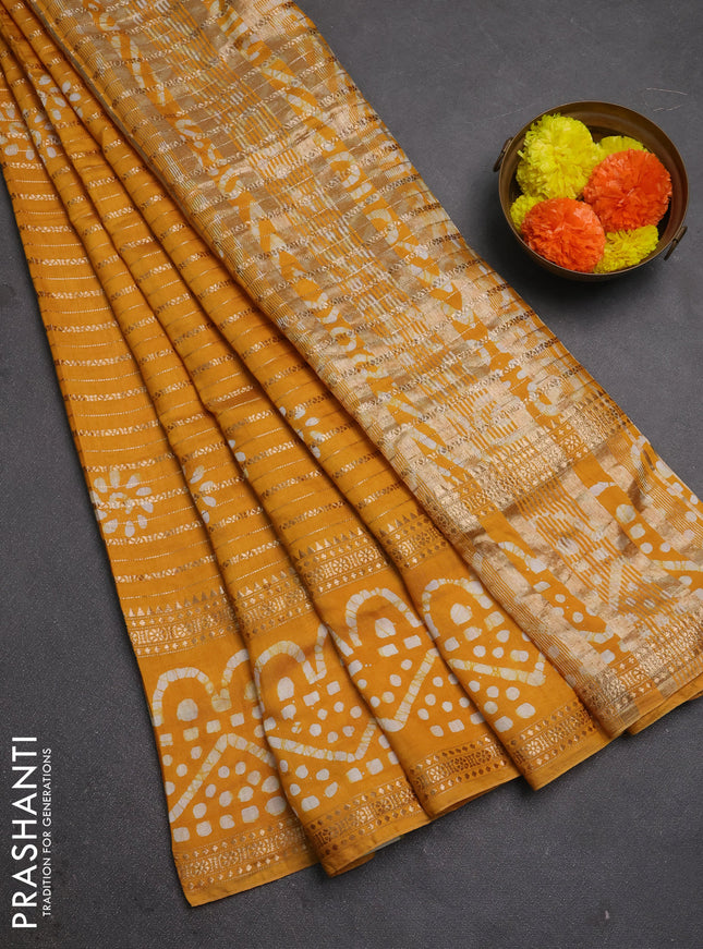 Mango Yellow Semi Chanderi Saree - Batik Prints