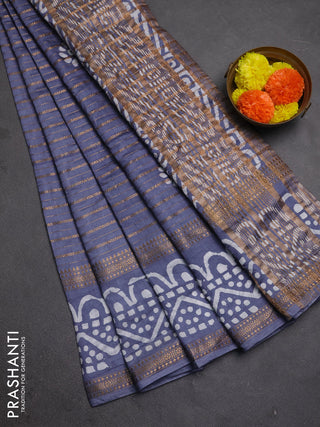 Grey Semi Chanderi Saree - Batik Prints