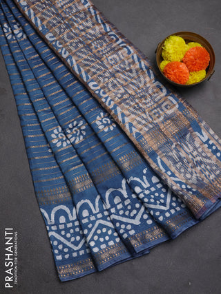 Peacock Blue Semi Chanderi Saree - Batik Prints