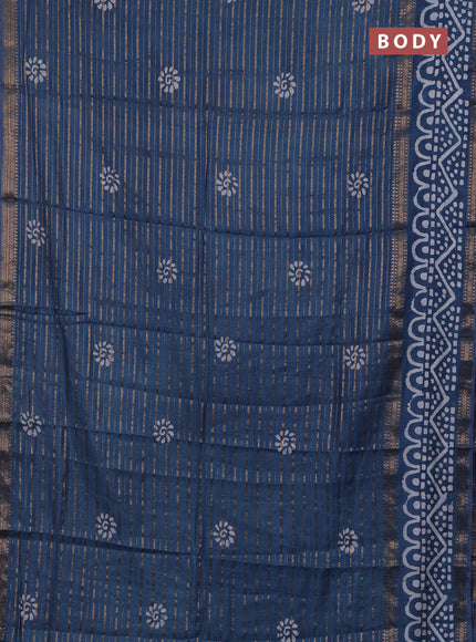 Peacock Blue Semi Chanderi Saree - Batik Prints
