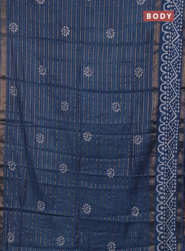 Peacock Blue Semi Chanderi Saree - Batik Prints