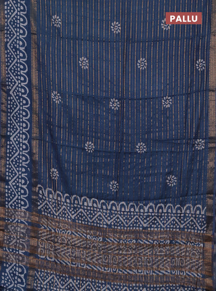 Peacock Blue Semi Chanderi Saree - Batik Prints