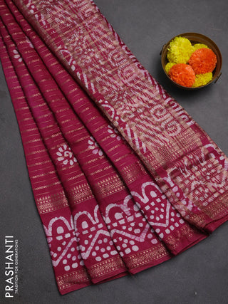 Wine  Semi Chanderi Saree - Batik Prints