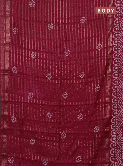 Wine  Semi Chanderi Saree - Batik Prints