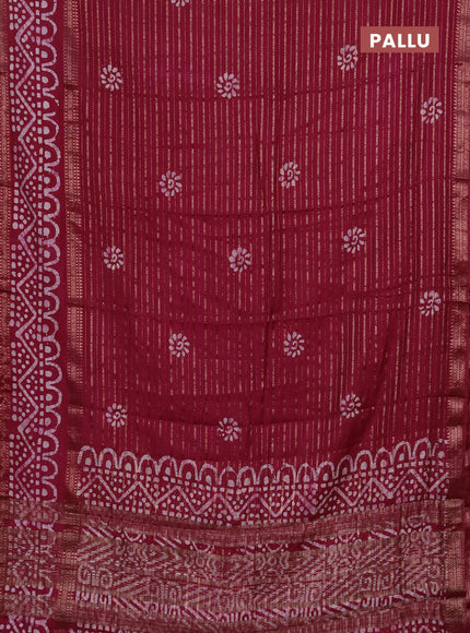 Wine  Semi Chanderi Saree - Batik Prints