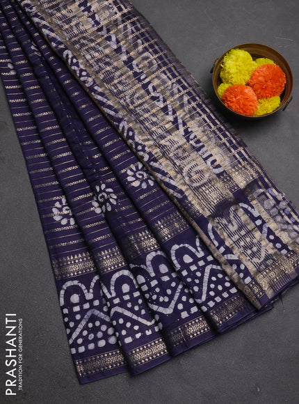Blue Semi Chanderi Saree - Batik Prints