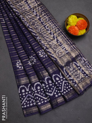 Blue Semi Chanderi Saree - Batik Prints