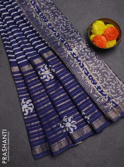 Blue Semi Chanderi Saree - Batik Prints