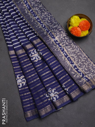 Blue Semi Chanderi Saree - Batik Prints