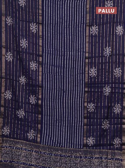 Blue Semi Chanderi Saree - Batik Prints