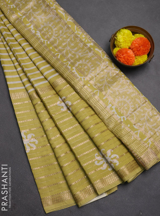 Pista Green Semi Chanderi Saree - Batik Prints