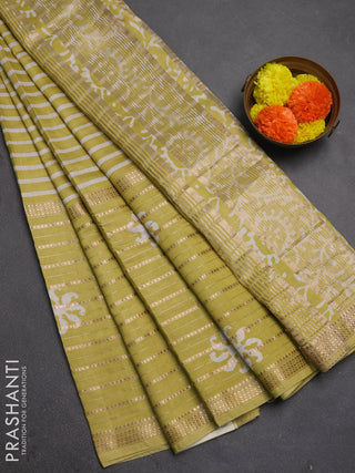 Pista Green Semi Chanderi Saree - Batik Prints