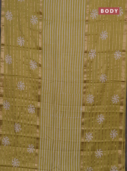 Pista Green Semi Chanderi Saree - Batik Prints