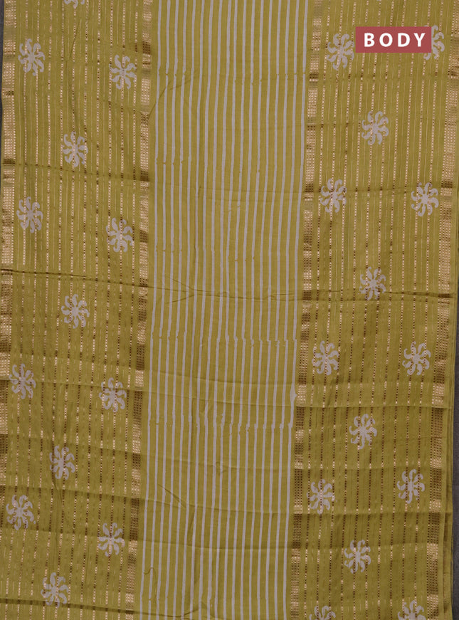 Pista Green Semi Chanderi Saree - Batik Prints