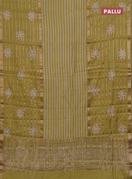 Pista Green Semi Chanderi Saree - Batik Prints