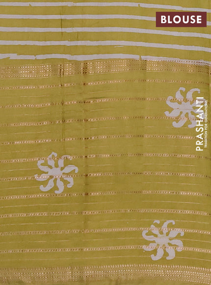 Pista Green Semi Chanderi Saree - Batik Prints