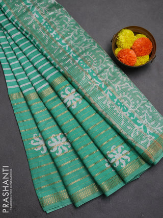 Teal Green Semi Chanderi Saree - Batik Prints