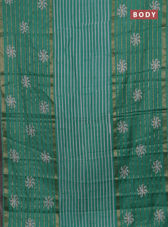Teal Green Semi Chanderi Saree - Batik Prints
