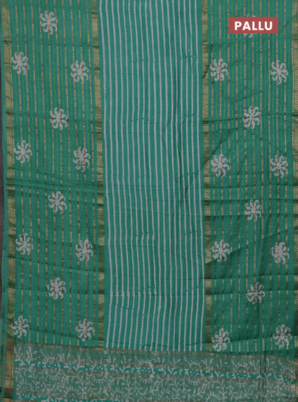Teal Green Semi Chanderi Saree - Batik Prints