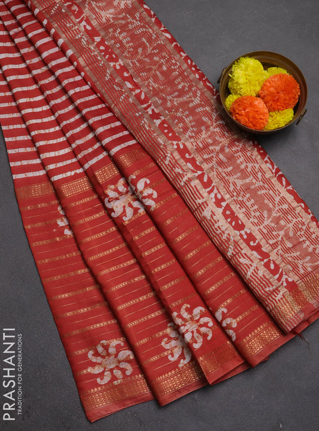 Rust Semi Chanderi Saree - Batik Prints