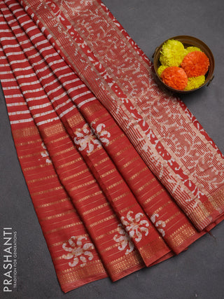 Rust Semi Chanderi Saree - Batik Prints