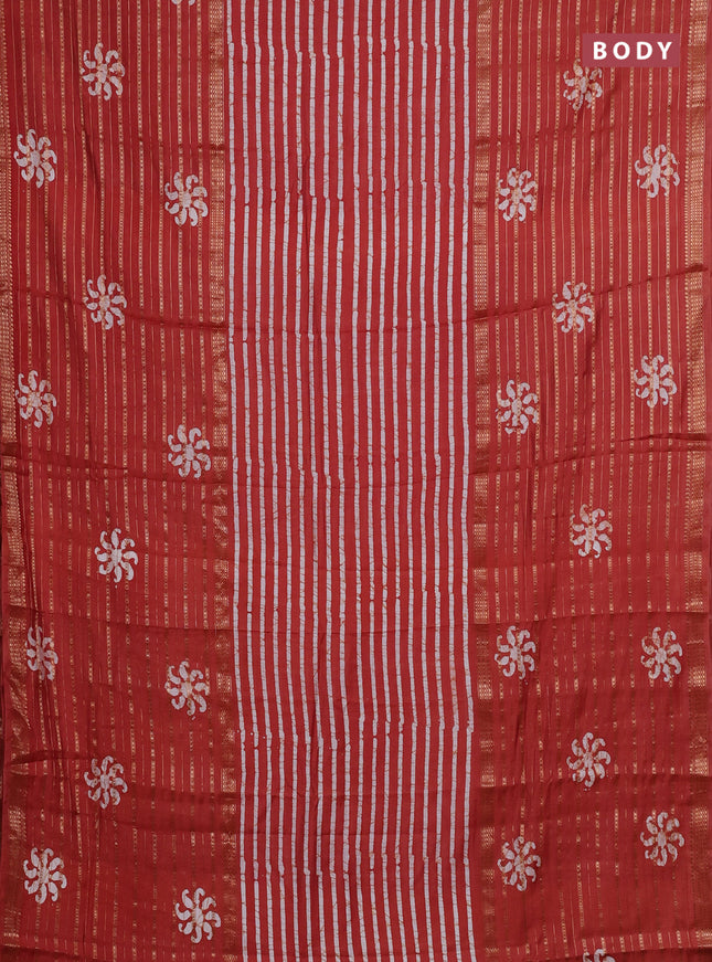 Rust Semi Chanderi Saree - Batik Prints