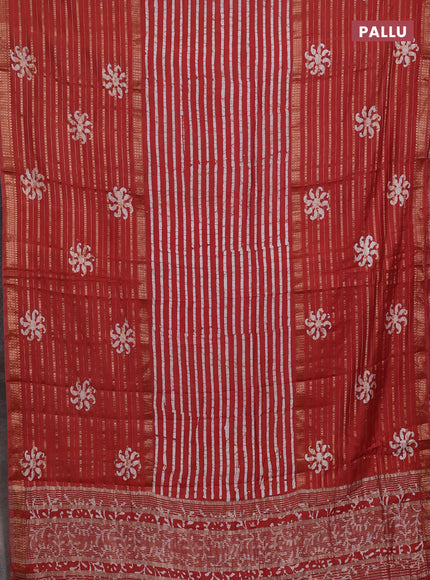 Rust Semi Chanderi Saree - Batik Prints