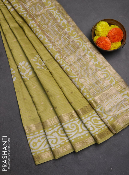 Pista Green Semi Chanderi Saree - Batik Prints