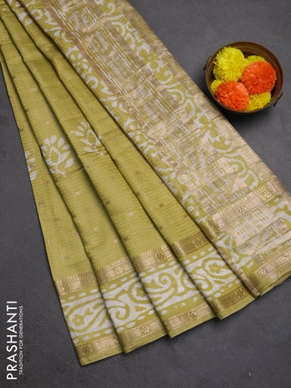 Pista Green Semi Chanderi Saree - Batik Prints