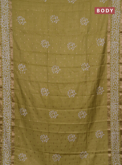 Pista Green Semi Chanderi Saree - Batik Prints