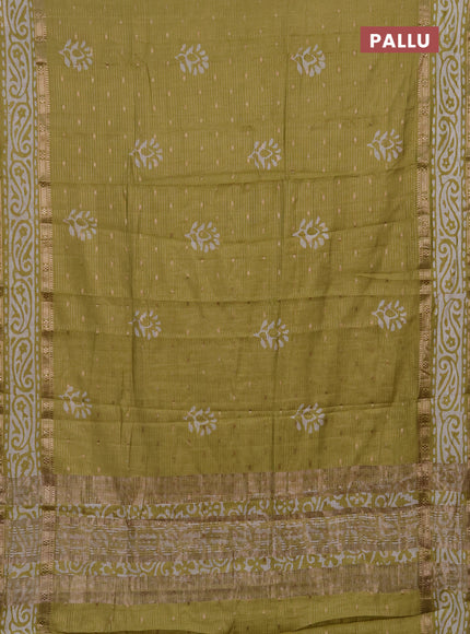 Pista Green Semi Chanderi Saree - Batik Prints