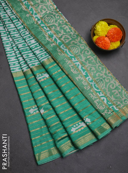 Teal Green Semi Chanderi Saree - Batik Prints