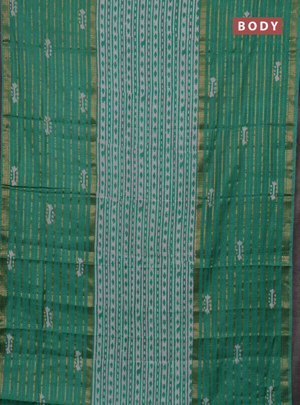 Teal Green Semi Chanderi Saree - Batik Prints