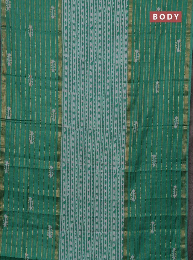 Teal Green Semi Chanderi Saree - Batik Prints