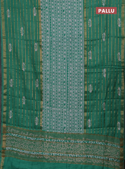 Teal Green Semi Chanderi Saree - Batik Prints